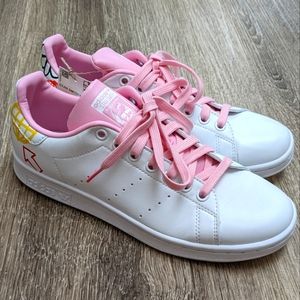 EUC Adidas Originals White & Pink Floral Stan Smith Sneakers Size 7.5